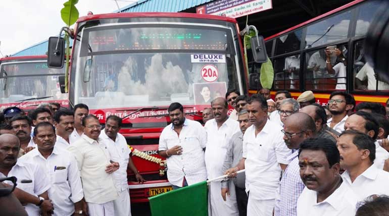 Community Valaikappu support and new city buses by Minister Velumani in Coimbatore