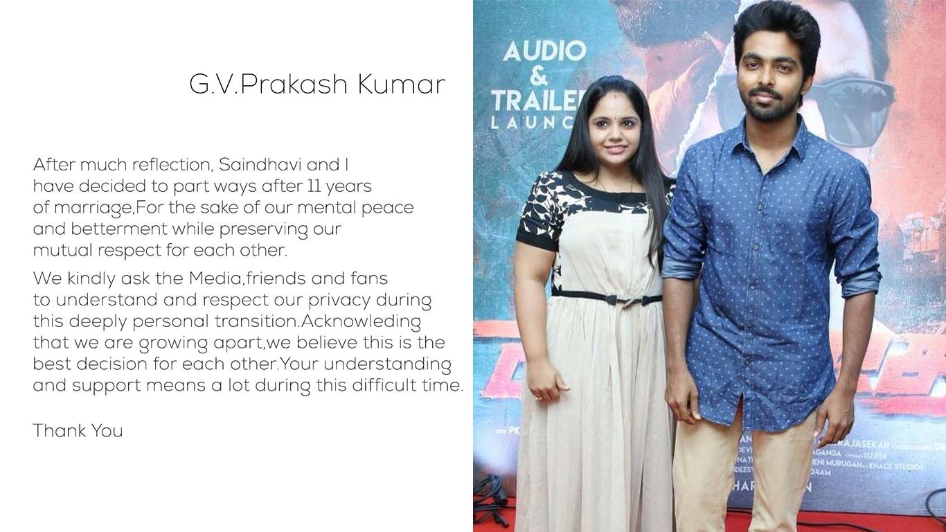 GV Prakash And Saindhavi Divorce